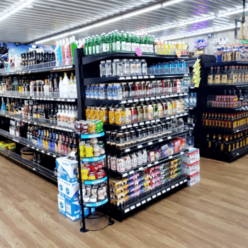 Store shelves with beverage displays