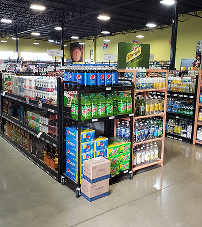 Store display shelves beverages aisle