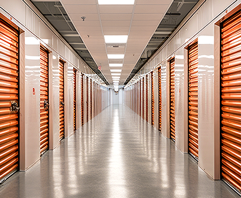 Storage units with orange doors