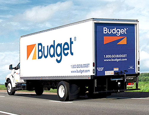 Budget rental truck on road