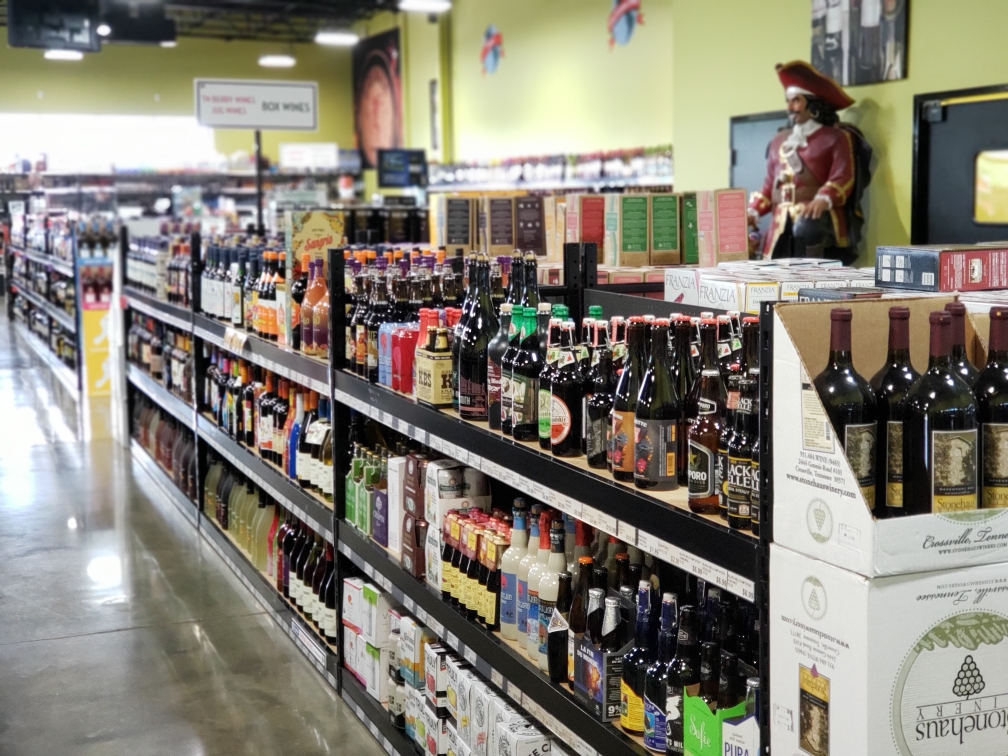 Store aisle with beverage displays